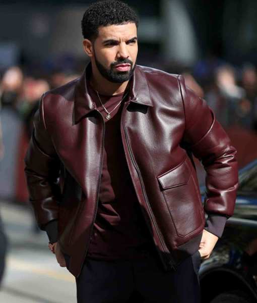 Drake Burgundy Bomber Leather Jacket