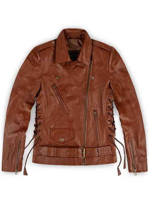 emma watson women brown leather jacket