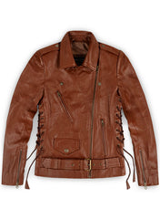 emma watson women brown leather jacket