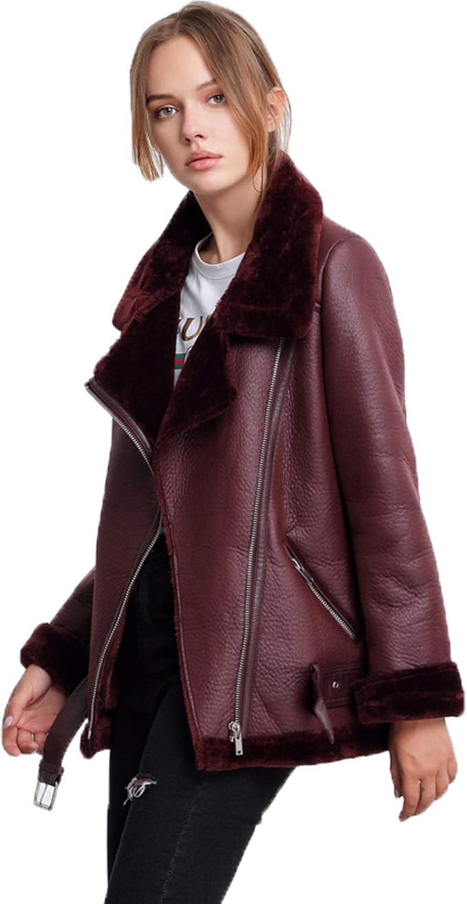 Burgundy Shearling Jackets Women