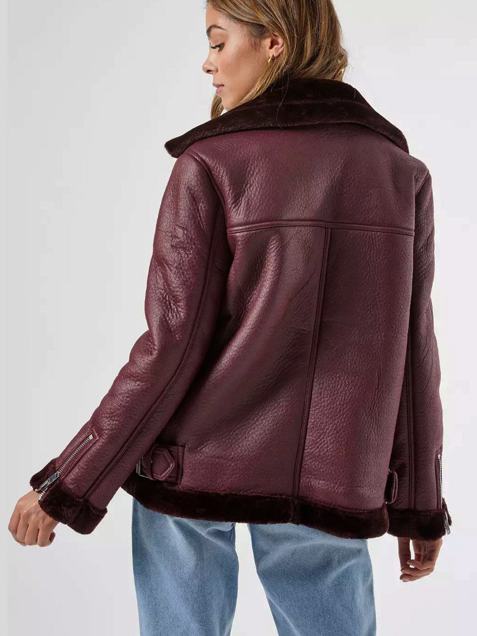 Burgundy Shearling Jackets Women