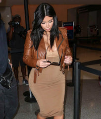 Kim Kardashian Brown Leather Jacket