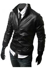 Cross Front Black Motorbike Leather Jacket