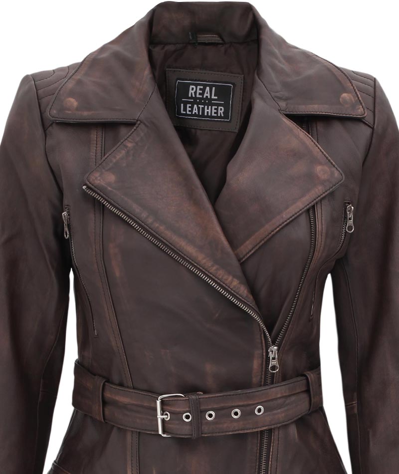 Women's Asymmetrical Distressed Leather Jacket