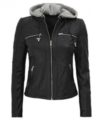 Women's Hooded Biker Leather Jacket