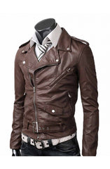 Belted Rider Slim Fit Light Brown Leather Jacket