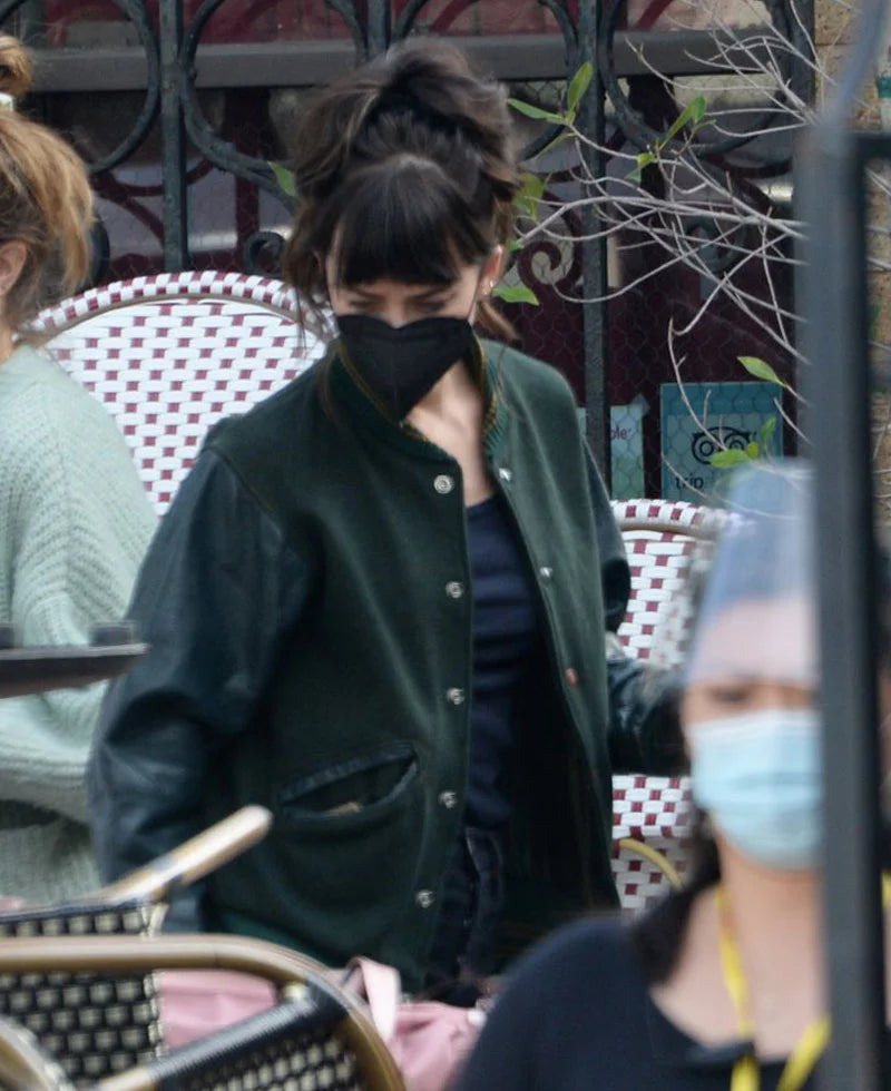 Am I Ok? Dakota Johnson Varsity Green Jacket