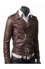 Belted Rider Slim Fit Light Brown Leather Jacket