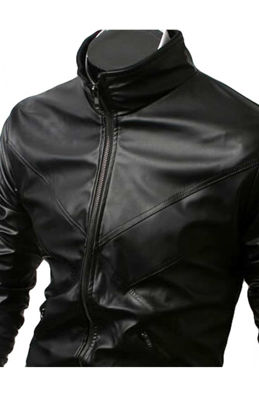 Cross Front Black Motorbike Leather Jacket