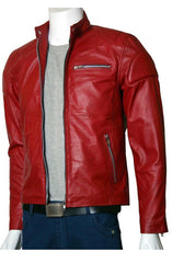 Men Designer Elegant Red Leather Biker Jacket