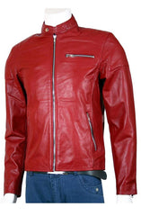 Men Designer Elegant Red Leather Biker Jacket