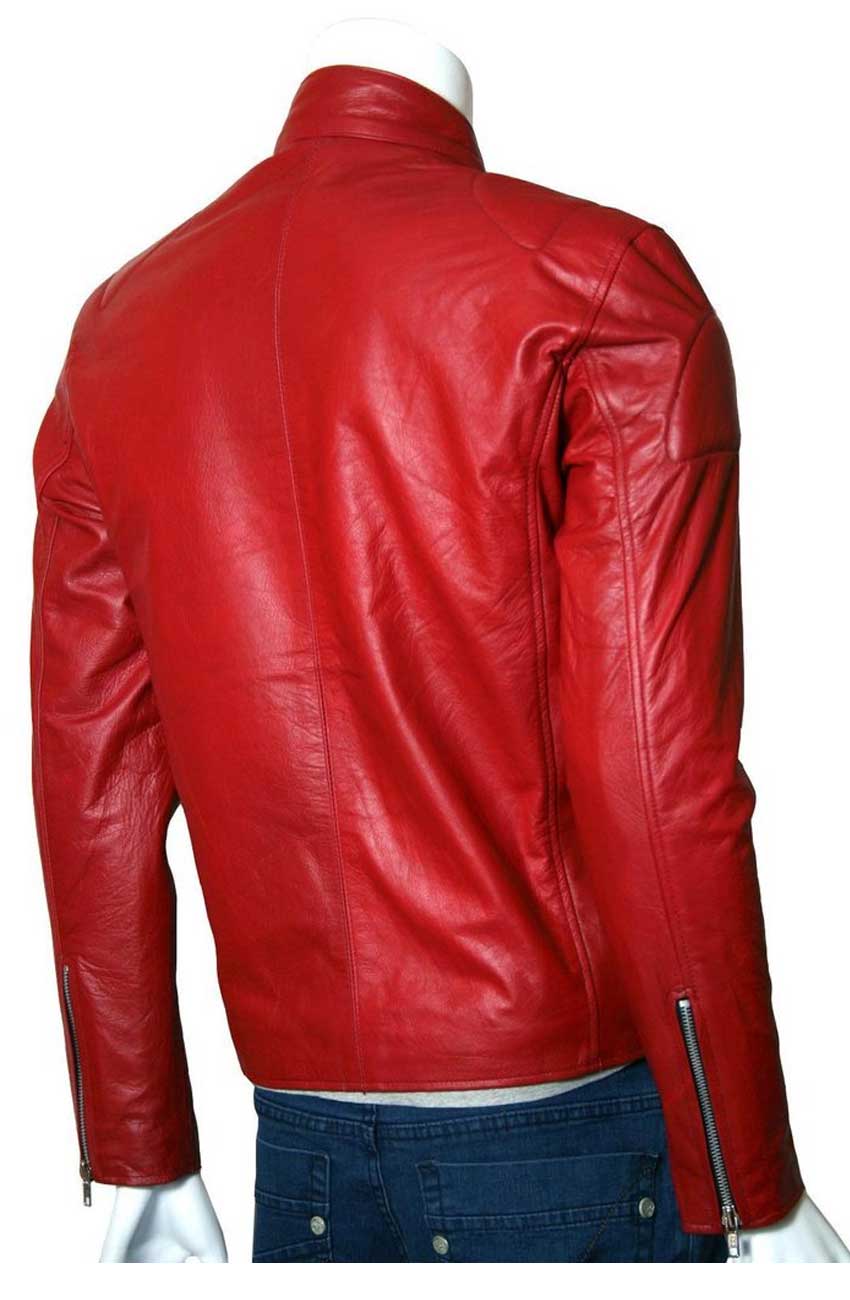 Men Designer Elegant Red Leather Biker Jacket