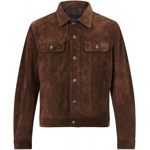 SUEDE DARK BROWN TRUCKER JACKET FOR MEN'S