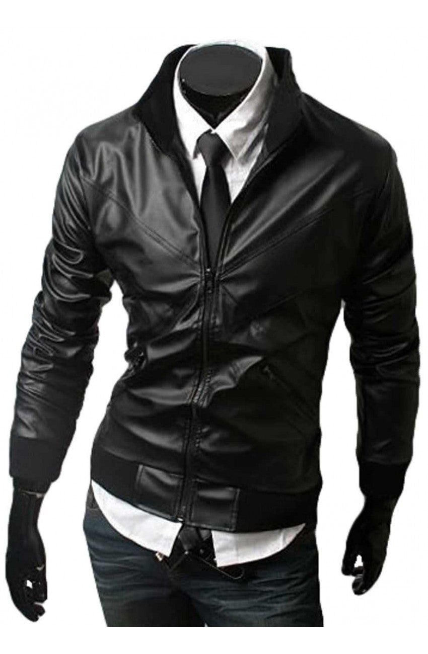 Cross Front Black Motorbike Leather Jacket