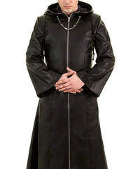 Kingdom Game Heart Anime Costume Coat - Classic Black Hoodie Long Genuine Leather Coat