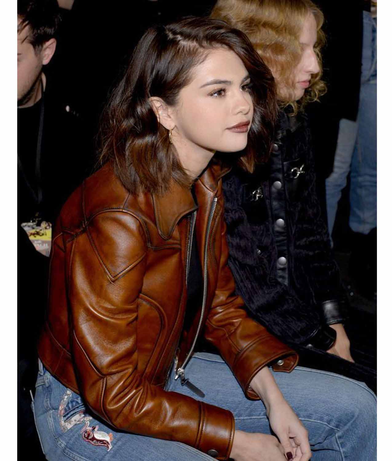 selena-gomez-antique-waxed-brown-leather-jacket