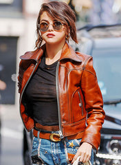 SELENA GOMEZ COACH SS18 LEATHER JACKET