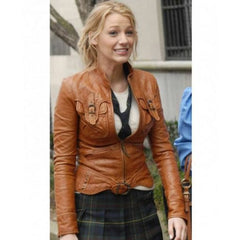 Blake Lively Brown Leather Jacket