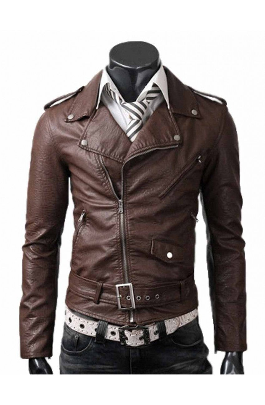 Belted Rider Slim Fit Light Brown Leather Jacket