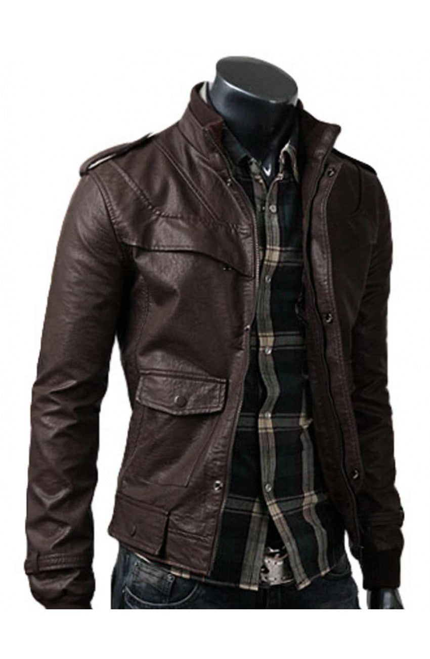 Dark Brown Slim Fitted Leather Jacket