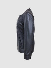 Women's Collarless Style Leather Jacket