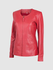 Women's Collarless Style Leather Jacket