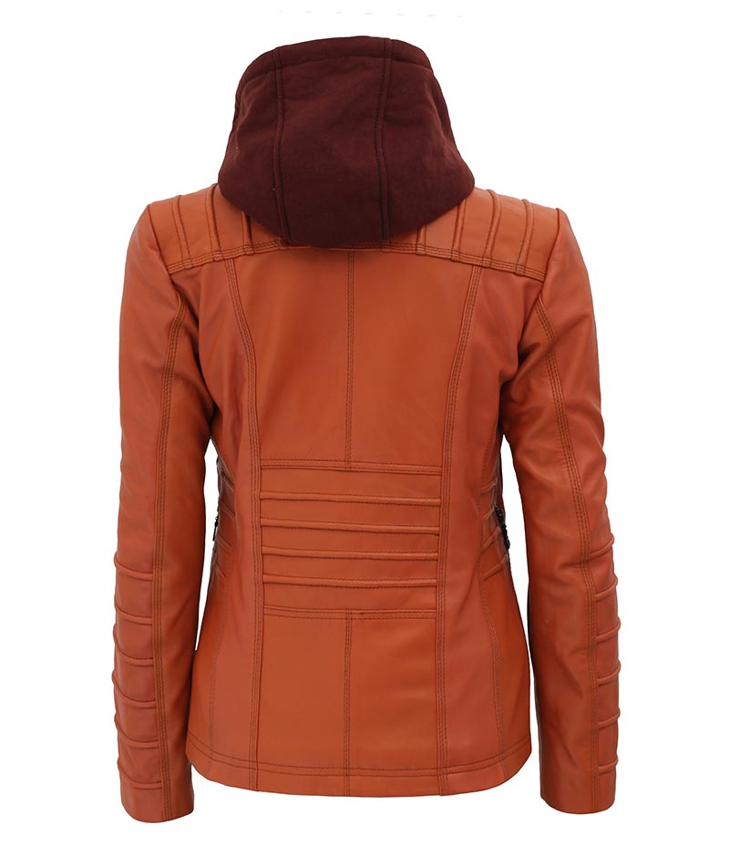 Women's Removable Hooded Leather Jacket