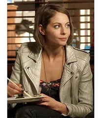 Willa Holland Arrow Season 4 Thea Queen Silver Leather Jacket