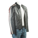 Men's Black Racer Style Leather Jacket