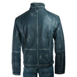 Men's Blue Vintage Biker Style Leather Jacket