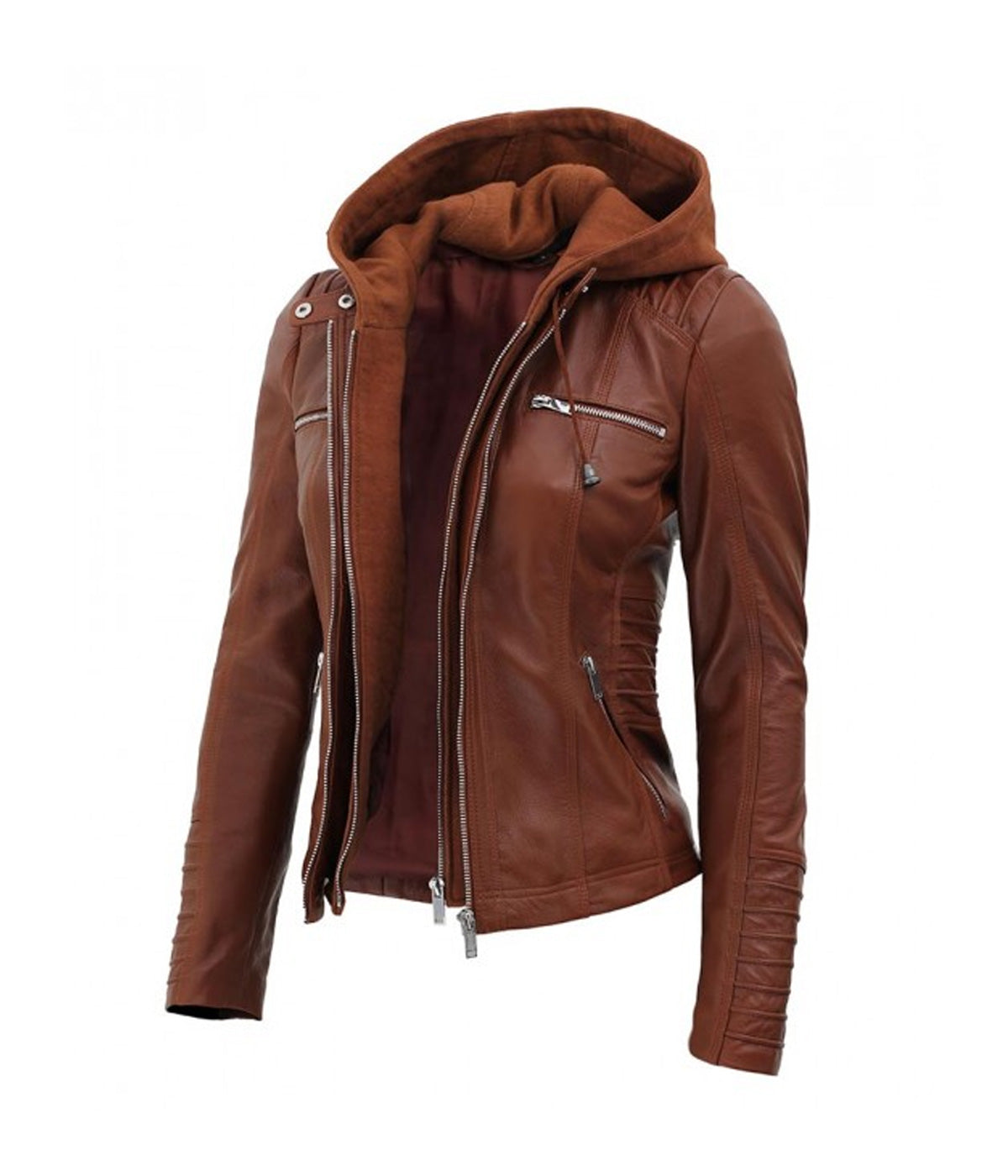 Women's Hooded Style Leather Jacket