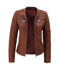 Women's Hooded Style Leather Jacket