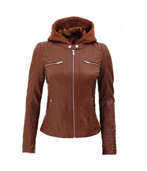 Women's Hooded Style Leather Jacket