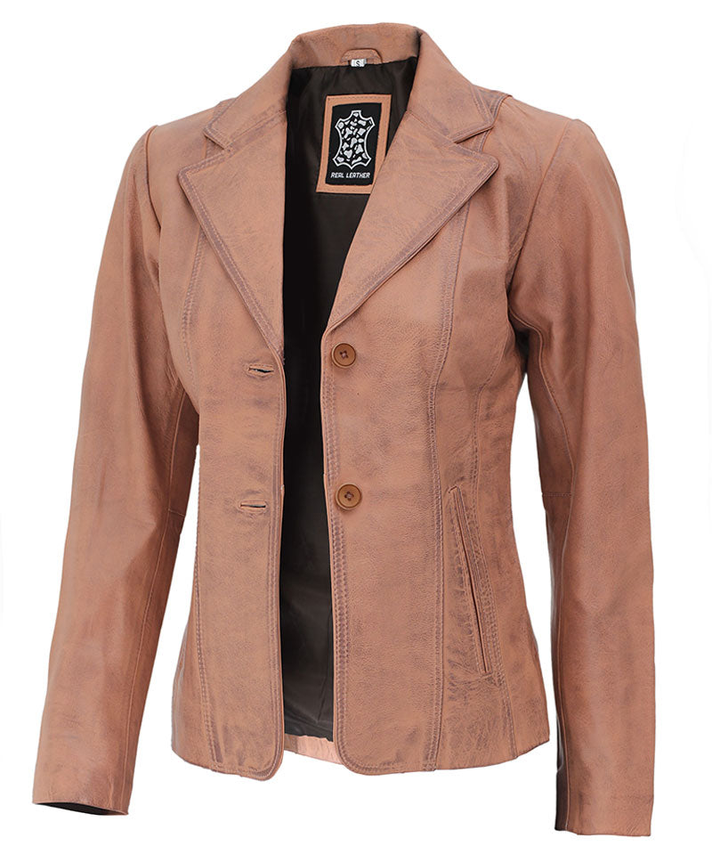 Women's Distressed Leather Blazer