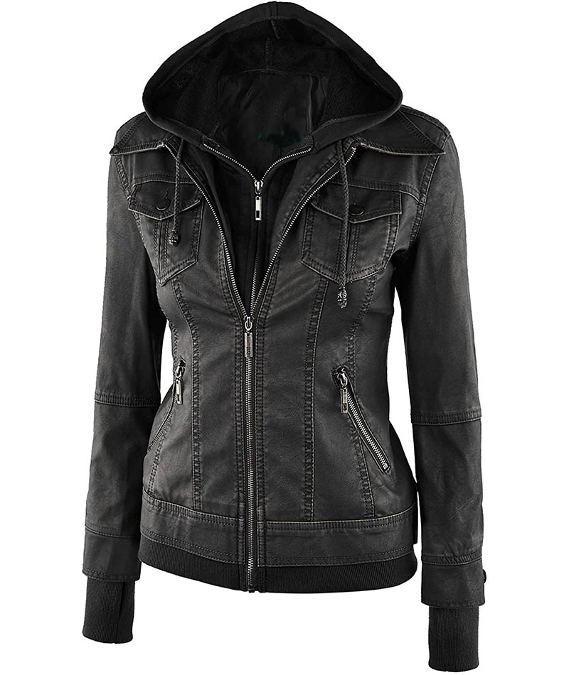 Women's Hooded Leather Jacket